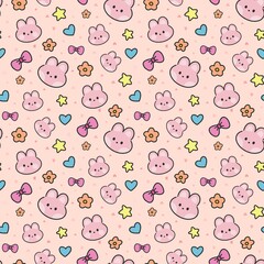 Cube pink rabbits with lovely seamless pattern 