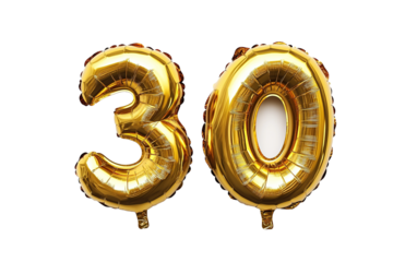 30 number thirty font golden bal on transparent or white background
