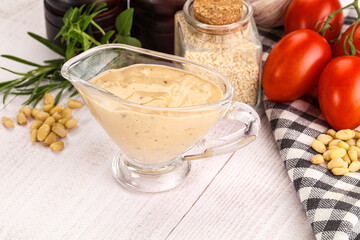 Delicious walnut creamy sauce in the bowl