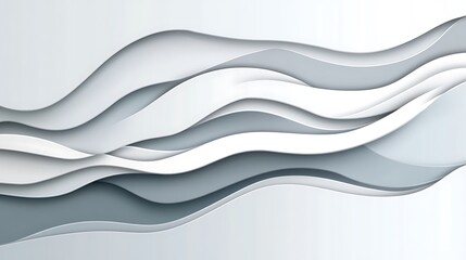 Obraz premium Abstract Grey and White Paper Wave Digital Illustration AI Generated