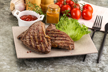 Delicus grilled beef steak with sauce