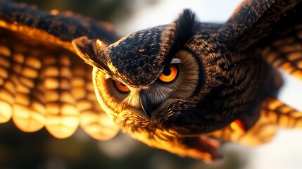 Majestic Owl in Flight: A Golden Hour Masterpiece
