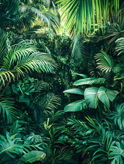 Lush Green Tropical Rainforest Canopy Vibrant Foliage Nature Background : Generative AI