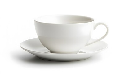 Obraz premium A white teacup with saucer, isolated on a white surface