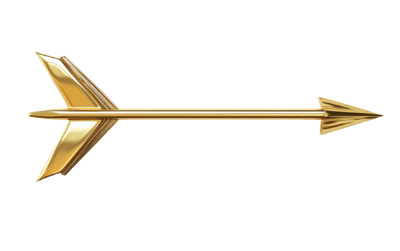 3d golden arrow on transparent or white background