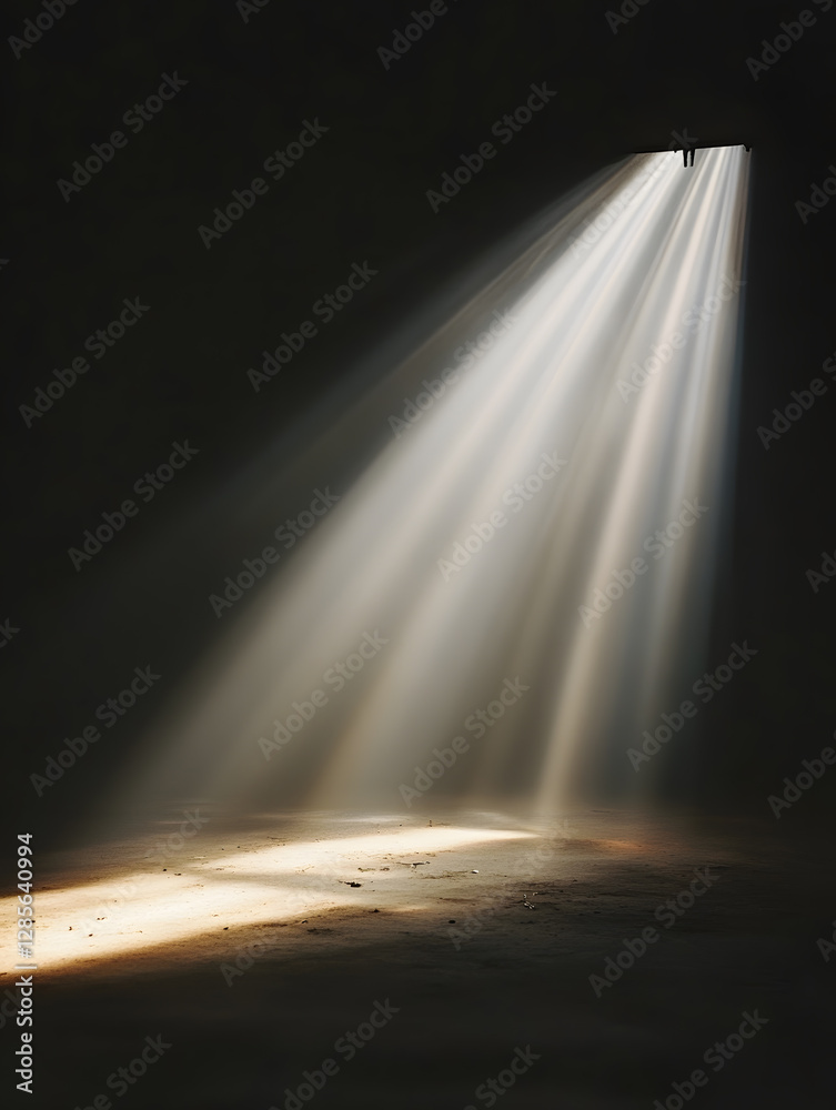 Poster Sunlight Streams through Dark Room Creating Dramatic Light and Shadow Play : Generative AI