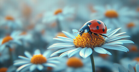 Obraz premium ladybug on a white daisy. ladybug on a flower.