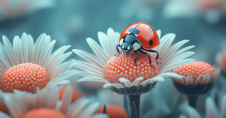 ladybug on a white daisy. ladybug on a flower.