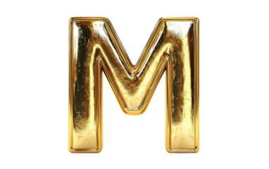 Golden letter M on transparent or white background