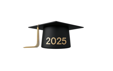 Graduate cap with text 2025 on transparent or white background