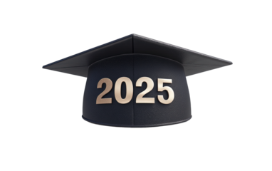 Graduate cap with text 2025 on transparent or white background