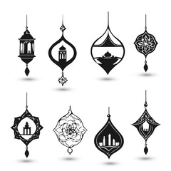 Logo collection hanging Islamic raditional muslim symbols of Ramadan Mubarak 