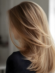 Golden Blonde Hair with Subtle Layers and Natural Shine in Soft Lighting : Generative AI