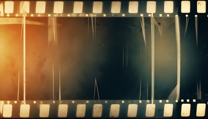 A film strip with visible scratches, dust, and light leaks, creating a vintage gritty aesthetic