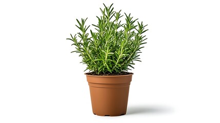 Fototapeta premium Vibrant Rosemary Herb Plant in Terracotta Pot: A Studio Shot AI Generated