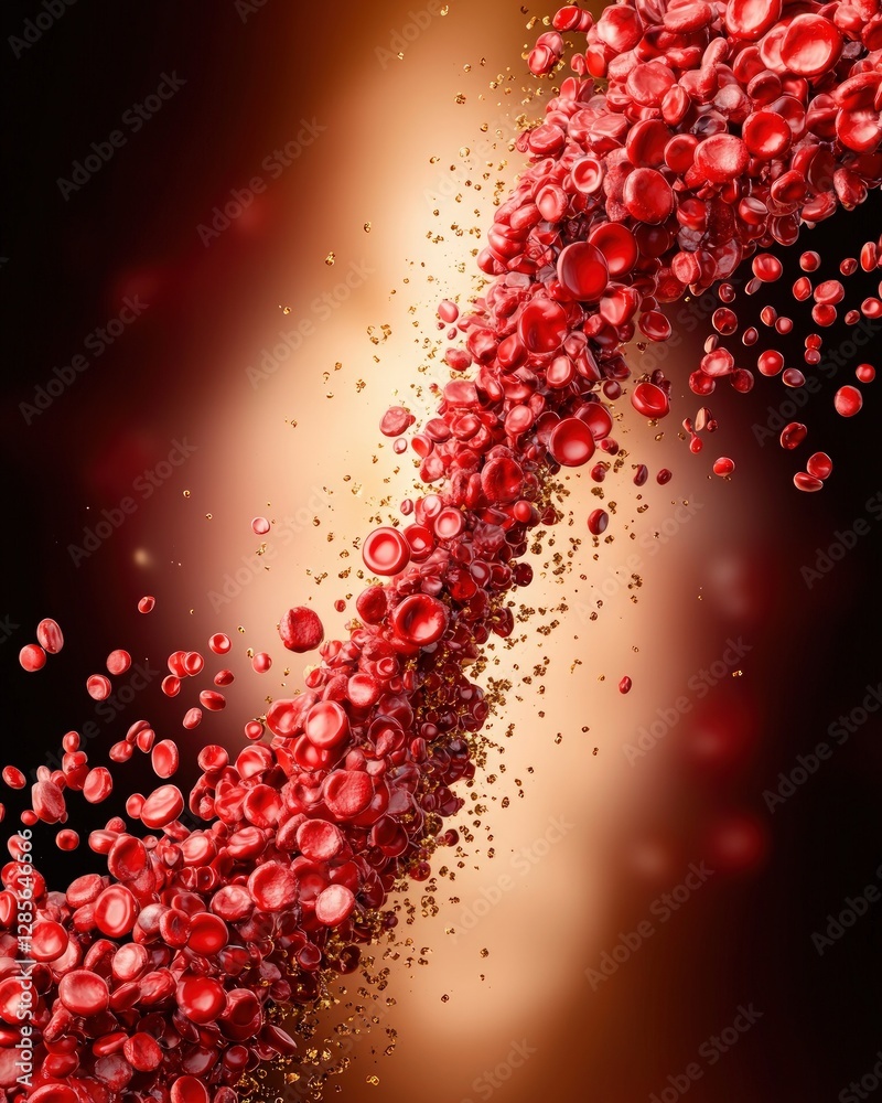 Aufkleber Microscopic View Red Blood Cells Flowing Dynamic 3D Render Abstract Medical Science Healthcare