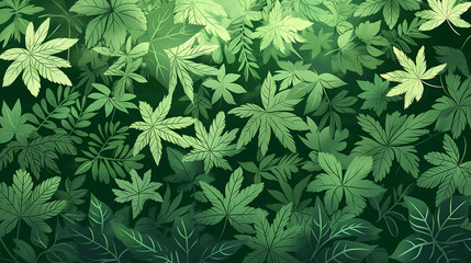 Lush Green Leaf Canopy at Dawn, Vibrant Nature Background with Soft Light

