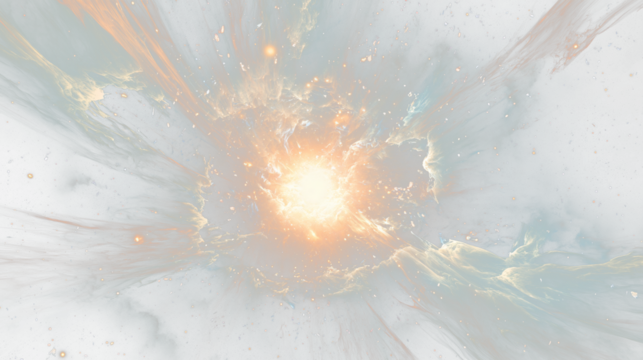 a large explosion of white and orange dust