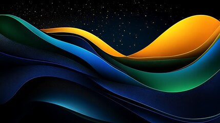 Fototapeta premium Abstract Night Sky Waves: Digital Art with Teal, Blue, and Gold Hues AI Generated