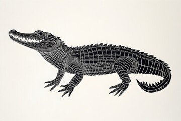 Naklejka premium Detailed black and white drawing of a fearsome crocodile capturing the beauty of nature