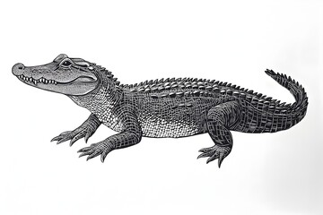 Naklejka premium Intricate drawing of a crocodile showcasing the majestic features of this ancient reptile