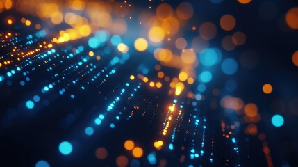 Obraz premium Abstract Digital Art, Blue and Orange Glowing Particles