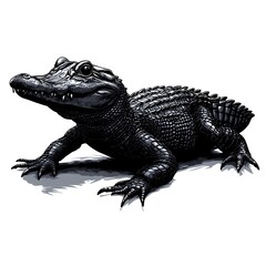 Obraz premium Striking black and white alligator against a pure white background in detailed photography