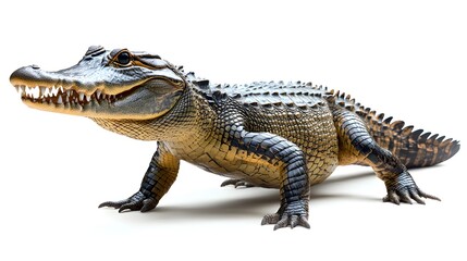 Naklejka premium Charming toy alligator standing proudly on a crisp white surface ideal for photography