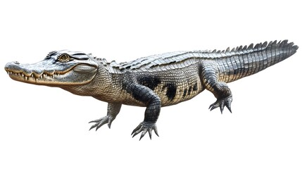 Obraz premium Elegant crocodile standing tall against a pristine white background in natural setting