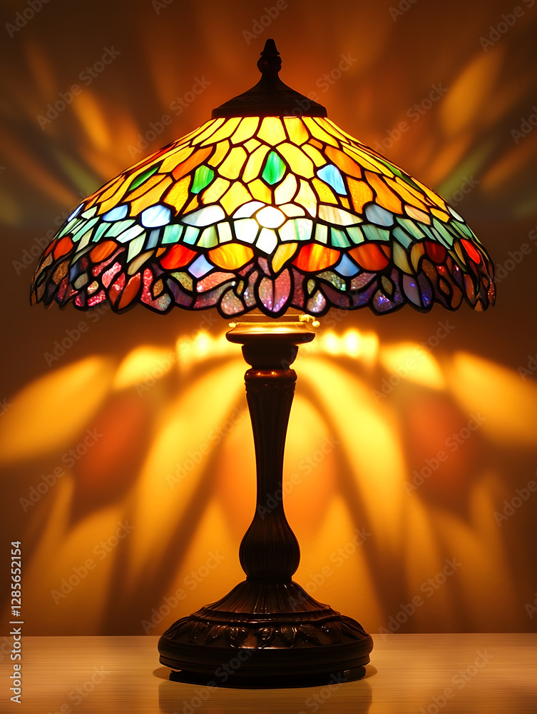 Aufkleber antique stained glass lamp casting colorful patterns on walls : generative ai