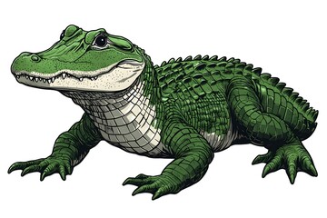 Lively crocodile illustration with green body and white teeth for wildlife lovers