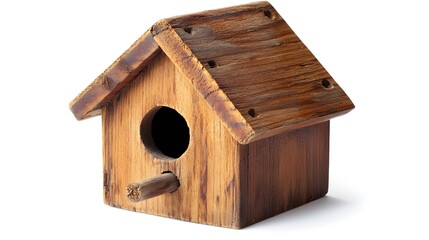 A wooden birdhouse, isolated on a white background