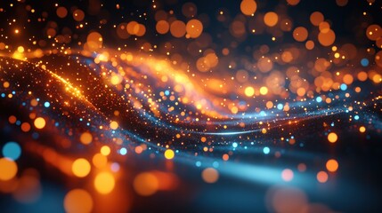 Fototapeta premium Abstract waves of sparkling particles in dark space