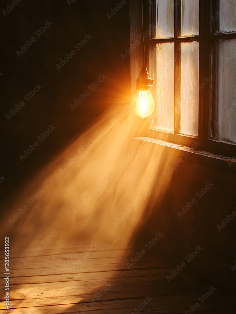 Poster Warm and Atmospheric Light Streaming Through a Window in a Rustic Room : Generative AI