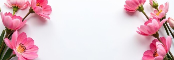 Spring card. Flowers located along the edge of a festive picture with an empty space for text for congratulations. Spring flowers and white blank sheet of paper