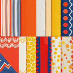 a collection of colorful fabric swatches, each with unique patterns and designs, arranged in a grid-like pattern.