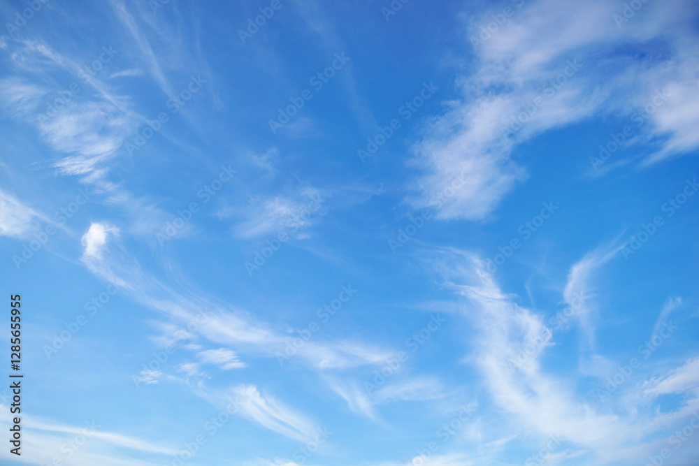 Wall mural beautiful blue sky with soft white clouds for abstract background