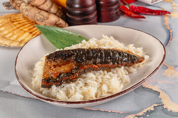 Smoked eel in unagi and steamed rice
