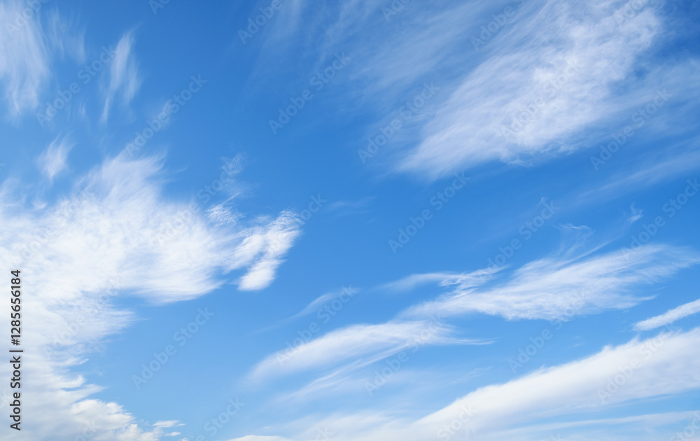 Wall mural beautiful blue sky with soft white clouds for abstract background