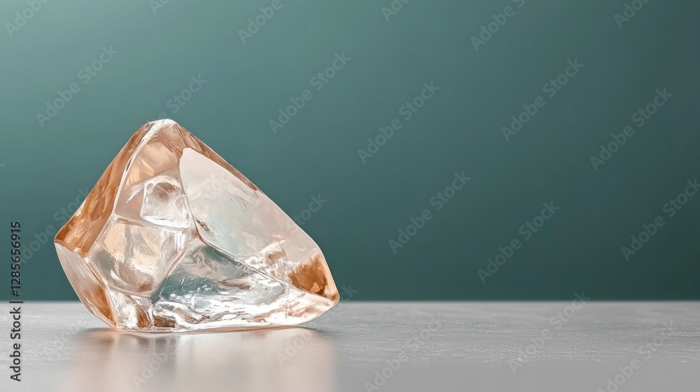 Poster clear glass ice cube shaped object on white surface against teal background a stunning abstract stil