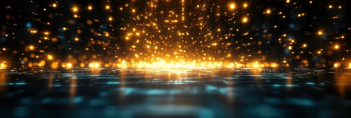 Naklejka premium Glowing Particles Emanating Light Over Dark Background Creating Vibrant Effect