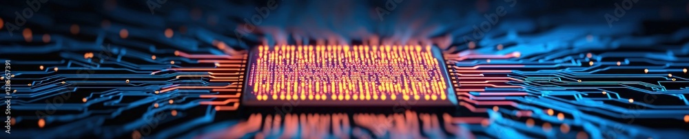 Poster stunning close-up of cybernetic circuit board with glowing elements