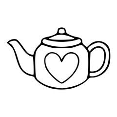 a line art drawing of a teapot with heart for coloring pages
