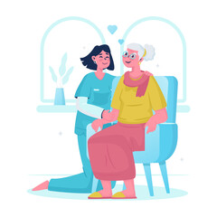 Illustration of caregiver with elderly patient vector design