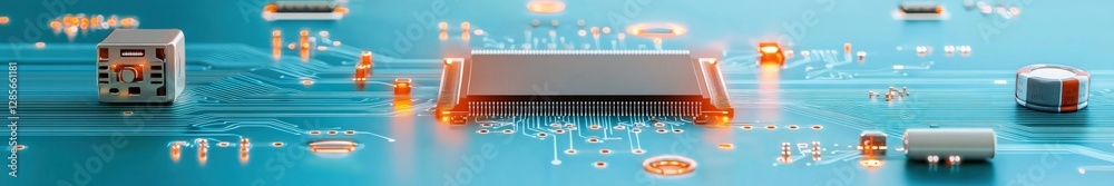 Poster futuristic circuit board with microchips and technology elements