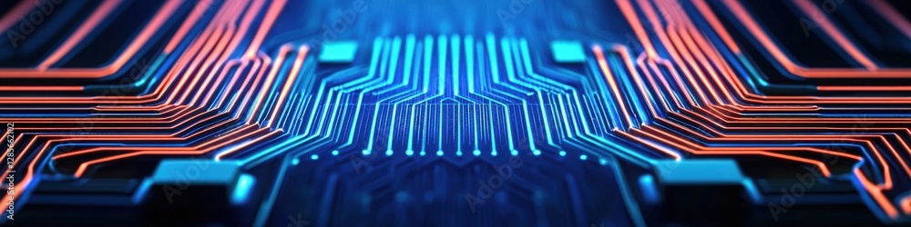Poster abstract futuristic circuit board technology background digital network orange blue lines