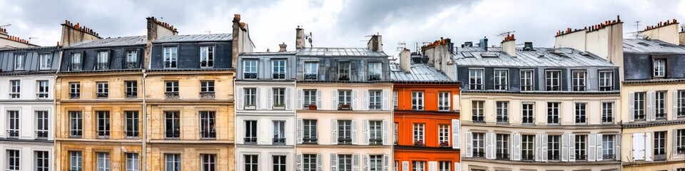 Fototapeta premium Parisian Apartment Buildings Architectural Exterior Facade Row Houses Cityscape