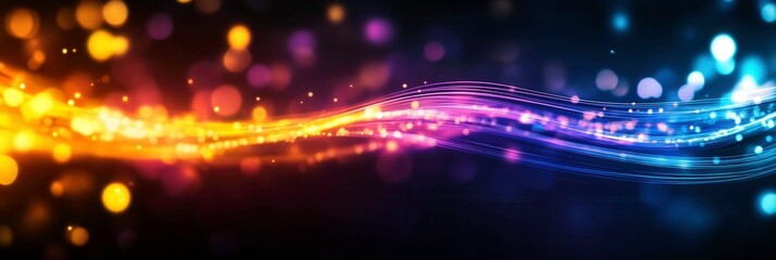 Obraz premium Vibrant Abstract Light Waves with Bokeh Effect on Dark Background