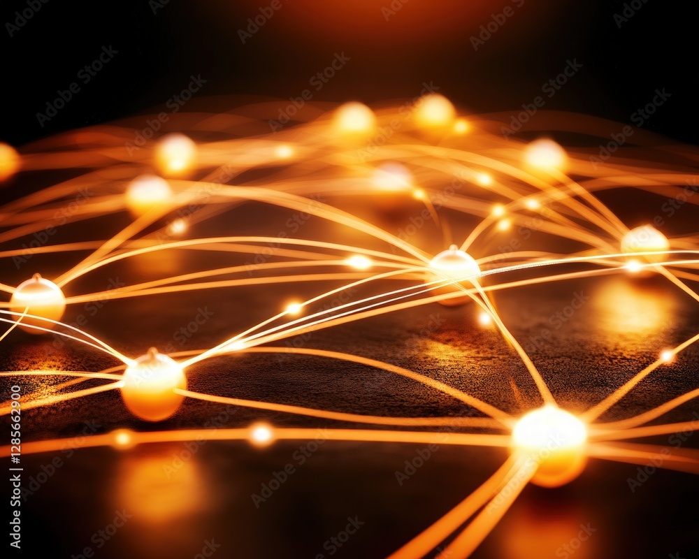 Poster Abstract Network Connections Golden Nodes Illuminated Lines Digital Technology Background