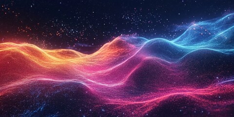 Fototapeta premium an abstract design of colorful energy waves in a dark space with stars.